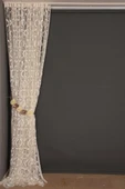 VAKKO  MODEL KREM RENK İP PERDE HAZIR DÜĞMELERİ DİKİLMİŞ İP PERDE 300*270 cm thumbnail 6