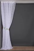 KUŞ  MODEL BEYAZ RENK TEK KANAT Dikilmiş Pileli Fon Perde 300*260 Cm thumbnail 7