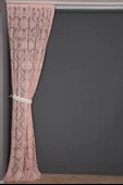 DAMAKS PUDRA RENK TEK KANAT Hazır dikilmiş Pileli Fon Perde 75*260 cm thumbnail 6