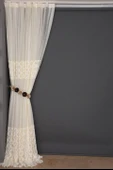 OSMANLI MODEL KREM RENK TEK KANAT Dikilmiş Pileli Fon Perde 300*260 Cm thumbnail 8