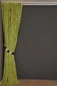 VAKKO  MODEL YEŞİL RENK İP PERDE HAZIR DÜĞMELERİ DİKİLMİŞ İP PERDE 300*270 cm thumbnail 6