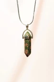 Unakit Doğal Taşı Zincirli El Yapımı Tasarımlı Kolye Uç: 3,5 cm Zincir: 20 cm Kutulu thumbnail 1