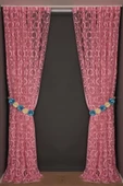 VAKKO  MODEL PEMBE RENK İP PERDE HAZIR DÜĞMELERİ DİKİLMİŞ İP PERDE 300*270 cm thumbnail 8