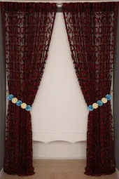 VAKKO ÇİFT RENK BORDO İP PERDE HAZIR DÜĞMELERİ DİKİLMİŞ İP PERDE 300*250 cm thumbnail 2