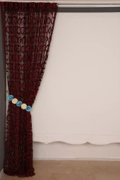 VAKKO ÇİFT RENK BORDO İP PERDE HAZIR DÜĞMELERİ DİKİLMİŞ İP PERDE 300*250 cm thumbnail 3