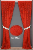 DAMAKS KIRMIZI RENK TEK KANAT Hazır dikilmiş Pileli Fon Perde 75*260 cm thumbnail 4