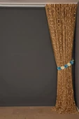 VAKKO  MODEL GOLD RENK İP PERDE HAZIR DÜĞMELERİ DİKİLMİŞ İP PERDE 300*270 cm thumbnail 7