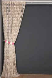 YAPRAK  MODEL VİZON RENK İP PERDE HAZIR DÜĞMELERİ DİKİLMİŞ İP PERDE 300*270 cm - 6