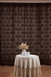 DAMAKS ACI KAHVE  RENK TEK KANAT Hazır dikilmiş Pileli Fon Perde 300*260 cm - 1