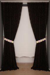 DAMAKS ACI KAHVE  RENK TEK KANAT Hazır dikilmiş Pileli Fon Perde 300*260 cm - 2