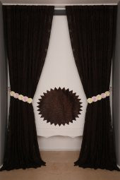 DAMAKS ACI KAHVE  RENK TEK KANAT Hazır dikilmiş Pileli Fon Perde 300*260 cm - 5