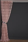 ÇERÇEVELİ DAMAKS PUDRA RENK TEK KANAT Hazır dikilmiş Pileli Fon Perde 300*260 cm thumbnail 3