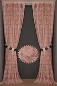 DAMAKS PUDRA  RENK TEK KANAT Hazır dikilmiş Pileli Fon Perde 300*260 cm thumbnail 5