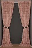 DAMAKS PUDRA  RENK TEK KANAT Hazır dikilmiş Pileli Fon Perde 300*260 cm thumbnail 2