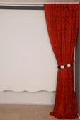 DAMAKS KIRMIZI  RENK TEK KANAT Hazır dikilmiş Pileli Fon Perde 300*260 cm thumbnail 4