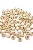 100 Gr (100 Adet) Ahşap Boncuk 15 mm çap x 10 mm Delik Doğal Yuvarlak Ahşap Makrome El İşi Çanta - 6