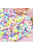 60 gr (300 adet) Şeker Rengi Akrilik Kalp Boncuklar Renkli Karışık Plastik Pastel Boncuklar Ara Boncuk Kalp Şekilli Koly - 6