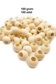 100 Gr (100 Adet) Ahşap Boncuk 15 mm çap x 10 mm Delik Doğal Yuvarlak Ahşap Makrome El İşi Çanta - 1