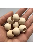 20 Gr (20 Adet) Ahşap Boncuk 15 mm çap x 10 mm Delik Doğal Yuvarlak Ahşap Makrome El İşi Çanta - 5