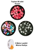 90 Adet 10 mm Polimer Kil Fimo Boncuk Takı Bileklik + 5 Metre Misina Hediye - Ayıcık - Bayrak - Yin Yang thumbnail 1