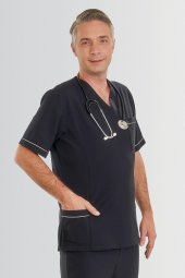 V YAKA DOKTOR ÖNLÜĞÜ ECZACI ÖNLÜĞÜ LABORANT ÖNLÜĞÜ HEMŞİRE ÖNLÜĞÜ ESTETİSYEN ÖNLÜĞÜ LACİVERT KISA KOL ERKEK ÖNLÜK - 3