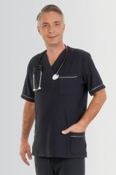 V YAKA DOKTOR ÖNLÜĞÜ ECZACI ÖNLÜĞÜ LABORANT ÖNLÜĞÜ HEMŞİRE ÖNLÜĞÜ ESTETİSYEN ÖNLÜĞÜ LACİVERT KISA KOL ERKEK ÖNLÜK - 4