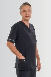 V YAKA DOKTOR ÖNLÜĞÜ ECZACI ÖNLÜĞÜ LABORANT ÖNLÜĞÜ HEMŞİRE ÖNLÜĞÜ ESTETİSYEN ÖNLÜĞÜ LACİVERT KISA KOL ERKEK ÖNLÜK - 5