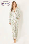 DoReMi Çiçekli Doğal Viskon Soft Yumuşak Düğmeli Pijama Takımı thumbnail 1