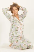 DoReMi Çiçekli Doğal Viskon Soft Yumuşak Düğmeli Pijama Takımı thumbnail 4