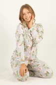 DoReMi Çiçekli Doğal Viskon Soft Yumuşak Düğmeli Pijama Takımı thumbnail 3