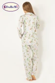 DoReMi Çiçekli Doğal Viskon Soft Yumuşak Düğmeli Pijama Takımı thumbnail 12