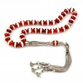 Beyaz Çizgili Akik Doğal Taş Tesbih 8 mm Fasetli Küre Kesim - 1