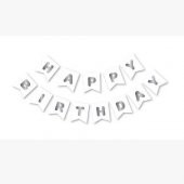 Beyaz Gümüş Happy Yaldızlı Banner - 1