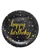Roll-Up Doğum Günü Işıltılı Siyah Happy Bithday Yazılı Karton Tabak - 22 Cm. - 8 Adetlik 10 Paket thumbnail 2