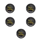 Roll-Up Doğum Günü Işıltılı Siyah Happy Bithday Yazılı Karton Tabak - 22 Cm. - 8 Adetlik 5 Paket - 1