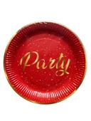 Roll-Up Parti Doğum Günü Işıltılı Kırmızı Party Yazılı Karton Tabak - 22 Cm. - 8 Adetlik 10 Paket thumbnail 2