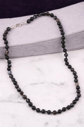 Göz Akik Doğal Taş Düğümlü Kolye 6 mm Küre Kesim thumbnail 1