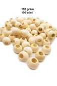 100 Gr (100 Adet) Ahşap Boncuk 15 mm çap x 10 mm Delik Doğal Yuvarlak Ahşap Makrome El İşi Çanta - 1