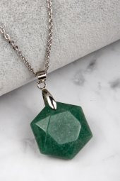Aventurin Doğal Taş Hekzagonal Kesim Kolye thumbnail 1
