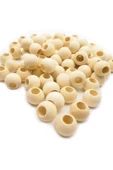 100 Gr (100 Adet) Ahşap Boncuk 15 mm çap x 10 mm Delik Doğal Yuvarlak Ahşap Makrome El İşi Çanta - 4