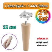 Ahşap Ayak 12 Cm 2'li Set M8 Civatalı Bağlantı Aparatlı Dolap Mobilya Koltuk Kanepe Destek Ayağı Ayakları - 1