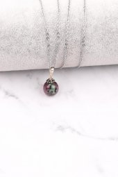 Ruby İn Zoisite – Anyolit Doğal Taş 925 Ayar Gümüş Kolye - 1