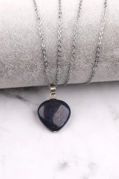 Lapis Lazuli Doğal Taş Kalp Kolye - 1