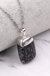 Karlı Obsidyen Doğal Taş Kolye thumbnail 1