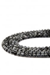 Karlı Obsidyen Doğal Taş Dizi 8 mm Küre Kesim - 1