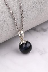 Lacivert Kaplan Gözü Doğal Taş Kolye - 1