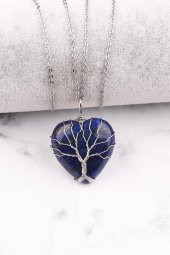 Lapis Lazuli Doğal Taş Tel Sarmalı Kalp Kolye thumbnail 1