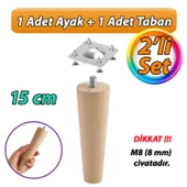 Ahşap Ayak 15 Cm 2'li Set M8 Civatalı Bağlantı Aparatlı Dolap Mobilya Koltuk Kanepe Destek Ayağı Ayakları - 1