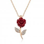 Kırmızı Gül Tasarımlı Gümüş Kolye Rose - 1