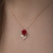Kırmızı Gül Tasarımlı Gümüş Kolye Rose - 3